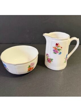 Shelton Creamer & Open Sugar Bowl Japan White Porcelain Romantic Floral White